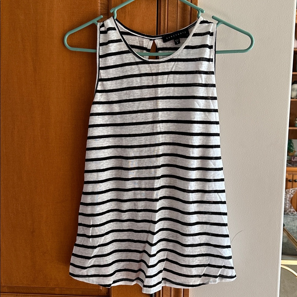 Sanctuary Monochrome Striped Knit Tank Keyhole Back and Tie Hem